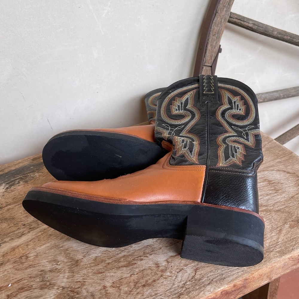 ARIAT COWBOY BOOTS Black Brown Embroidered Leather Mens Boys 5.5B NEW Retail$240 - Picture 12 of 14